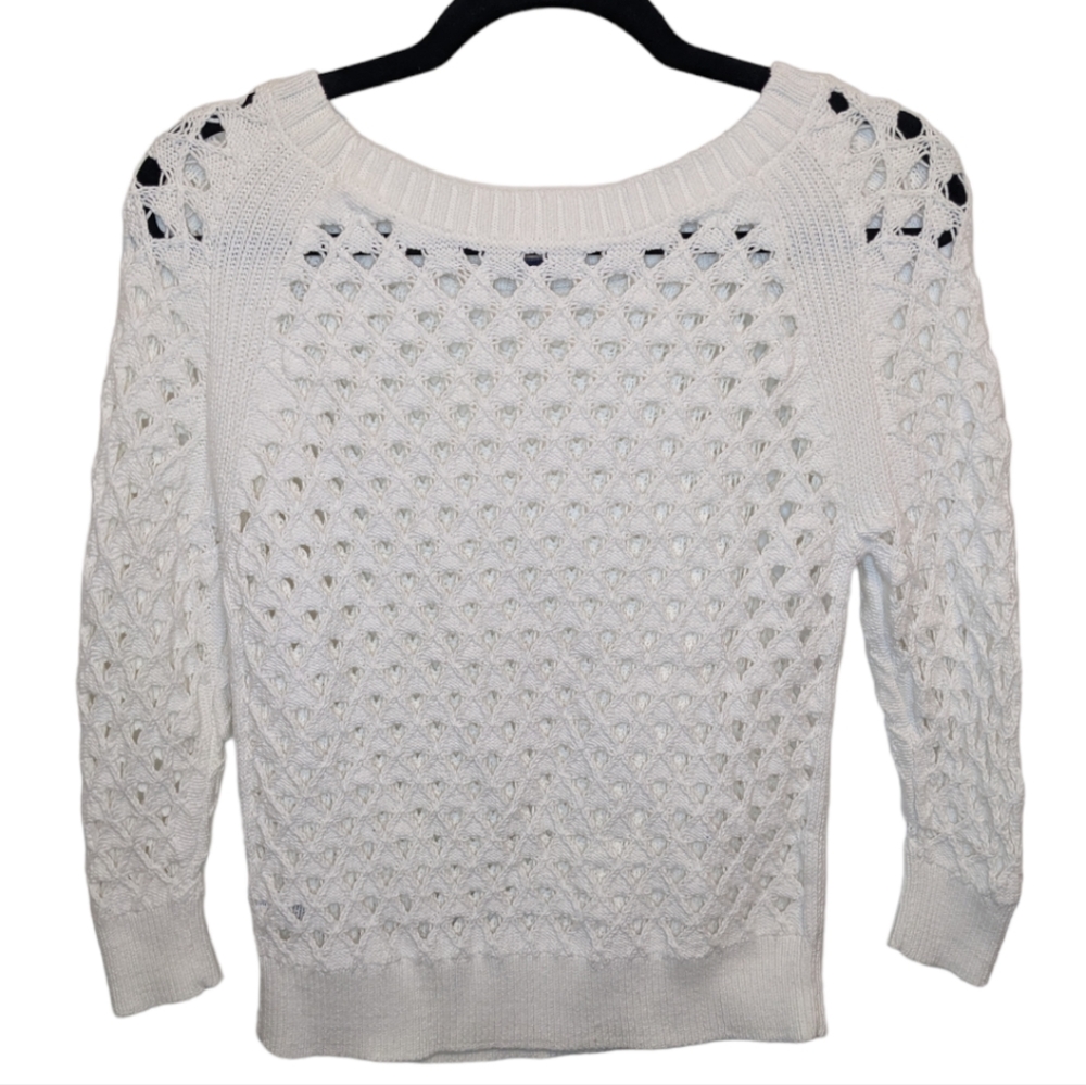 American Eagle White Crochet Knit Sweater S 🤍✨ - Picture 2 of 8